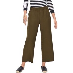 Talbots Slub Linen Blend Beachy Wide Leg Crop Pants Deep Moss Green Lagenlook XL